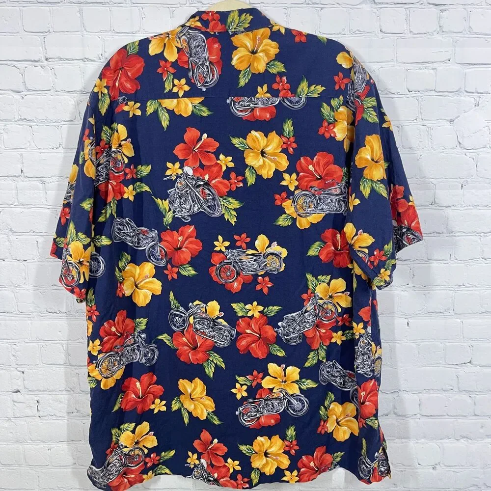 Vintage Hawaiian Motorcycle Shirt Mens Plus 2X Aloha Floral Beach Resort Biker - Picture 2 of 9